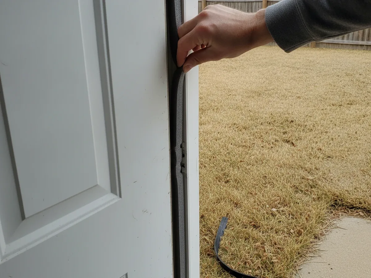 Close view of ordinary door weatherstrip and latch adjustment in Hastings Nebraska