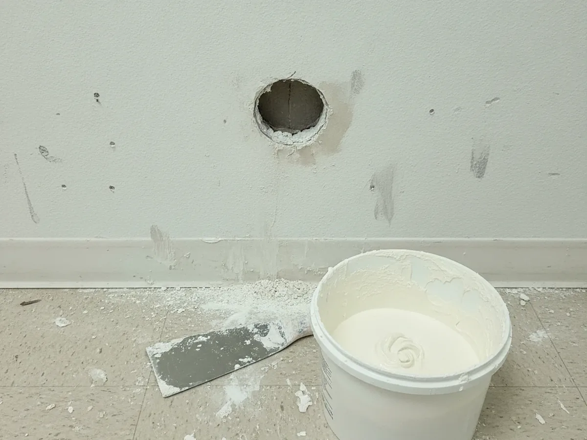 A small drywall patch before a handyman repair visit in Red Cloud, Nebraska.